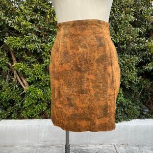 Vintage Wilsons Leather Brown Suede Leather Tapestry Print Mini Skirt